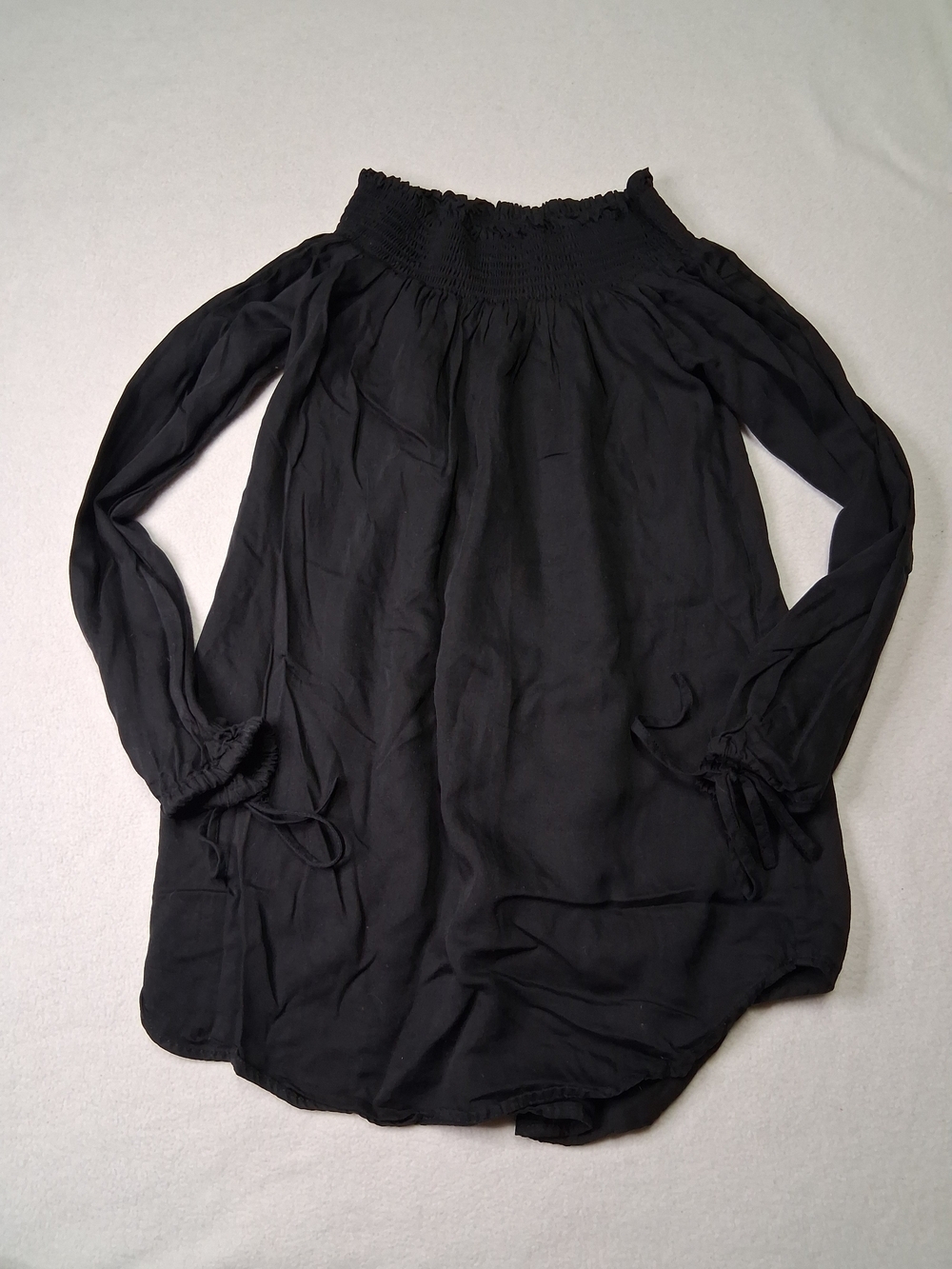 Kismet Shoulder Black Smocked Neck Blouse